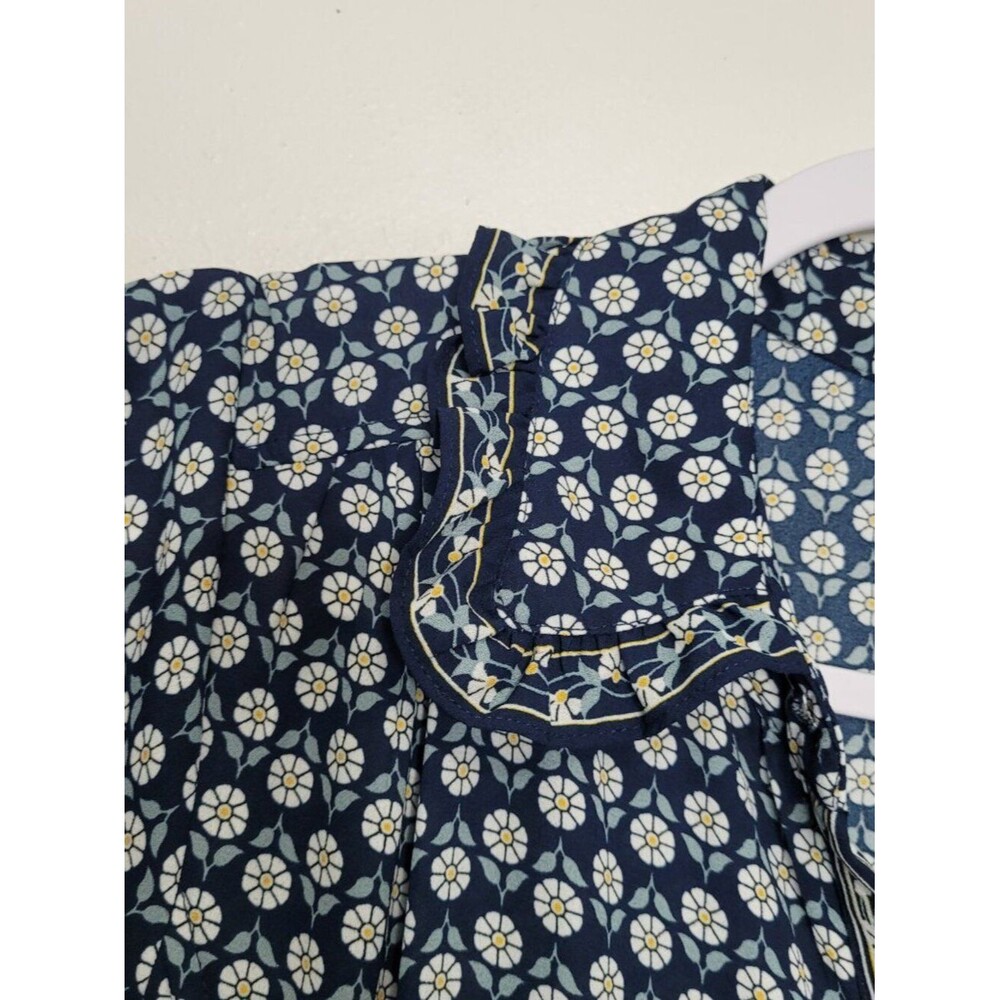 Max Studio navy blue white all over flower print button front long cute dress L - Picture 4 of 8